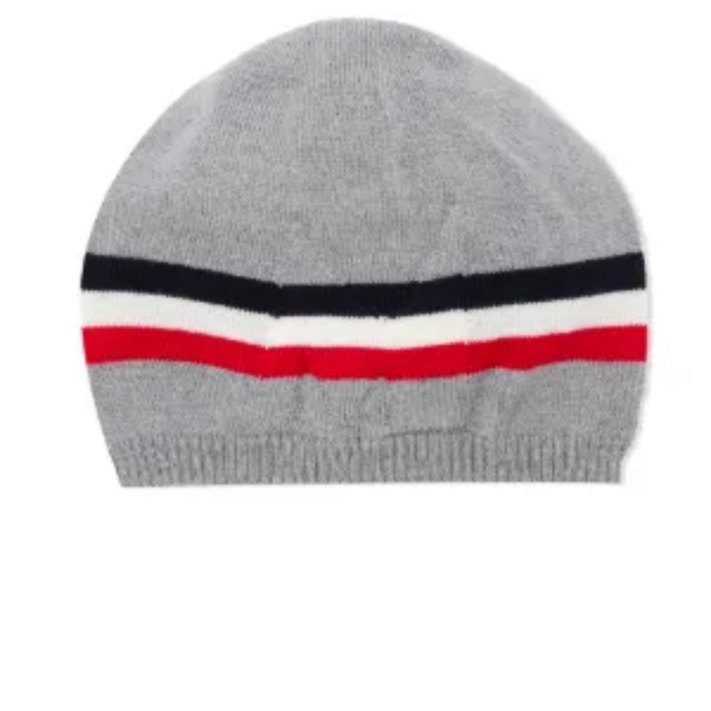 Baby Boy Moncler Gray and Red Knit Berretto